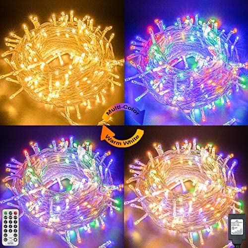 Decute Colors Changing Christmas Lights 4 Colors in 1 String Lights, 11 Modes 108FT 300LED Extendable Waterproof Indoor Outdoor Tree Fairy Lights Warm White & Multicolor with Timer Remote, Clear Wire Decute Colors Changing Christmas Lights 4 Colors in 1 String Lights, 11 Modes 108FT 300LED Extendable Waterproof Indoor Outdoor Tree Fairy Lights Warm White & Multicolor with Timer Remote, Clear Wire