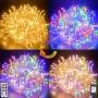 Decute Colors Changing Christmas Lights 4 Colors in 1 String Lights, 11 Modes 108FT 300LED Extendable Waterproof Indoor Outdoor Tree Fairy Lights Warm White & Multicolor with Timer Remote, Clear Wire