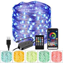 Moobibear 33FT RGB String Light, Bluetooth App Controlled 100 LED USB Fairy Light, Multi Color Changing Flexible Light with 20-Key Remote Control for Home Bedroom Patio Party Wedding Festivals