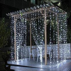 Qunlight Star 304 LED 9.8ftx9.8ft 30V 8 Modes with Memory Window Curtain String Lights Wedding Party Home Garden Bedroom Outdoor Indoor Wall Decorations(Cool White)