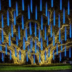 Solar Light Outdoor,MUEQU Waterproof Christmas String Lights Solar LED Meteor Shower Rain Lights Falling Raindrop Light 8Tubes 288LED Fairy Lights for Xmas Tree Garden Party Decor (Blue)