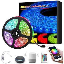 LED Strip Lights Compatible with Alexa and Google Assistant,LED Lights Music Sync, Controlled by Smart APP , 24-Key Remote 5050RGB Tape Led Lights for Bedroom(16.4ft)