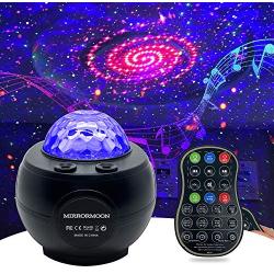 MirrorMoon Star Projector Galaxy Room Light Projector with Bluetooth Music Speaker, LED Nebula Cloud/Moving Ocean Wave Projector for Bedroom Ceiling/Game Rooms/Home Party, Electric