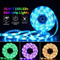 RGB Strip Lights 16.4ft LED Waterproof Rope Light Color Changing Indoor 150 Units SMD 5050 12V Flexible Adhesive Tape Lighting for Bedroom Kitchen Party,No Power Adapter,No Remote Controller