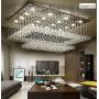 SILJOY Modern Contemporary Crystal Rectangular Chandelier Flush Mount Ceiling Lighting Fixture for Living Room, Height 14''x Length 36''x Width 24''