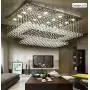 SILJOY Modern Contemporary Crystal Rectangular Chandelier Flush Mount Ceiling Lighting Fixture for Living Room, Height 14''x Length 36''x Width 24''