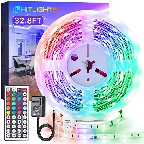 LED Strip Lights, HitLights 32.8ft RGB LED Light Strips Kit 5050 LED Tape Light, Color Changing LED Strip Lights with Wireless Remote and 12V UL Adapter for TV Gaming Room Bedroom Home Tiktok LED Strip Lights, HitLights 32.8ft RGB LED Light Strips Kit 5050 LED Tape Light, Color Changing LED Strip Lights with Wireless Remote and 12V UL Adapter for TV Gaming Room Bedroom Home Tiktok