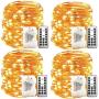 WSgift 4 Pack 33Ft 100 Warm White Led Fairy Lights Battery Operated with Remote Control Timer Waterproof Silver Copper Wire Twinkle Lights for Bedroom Indoor Outdoor Wedding Dorm Christmas Decorations
