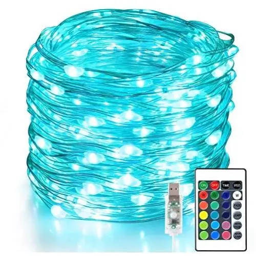 Aluan Fairy Lights 100 LED 33 FT Christmas Lights USB Plug in String Lights, 16 Colors Changing Silver Wire Firefly Lights with Remote Control for Indoor Party Halloween Christmas - 16 Vibrant Colors Aluan Fairy Lights 100 LED 33 FT Christmas Lights USB Plug in String Lights, 16 Colors Changing Silver Wire Firefly Lights with Remote Control for Indoor Party Halloween Christmas - 16 Vibrant Colors