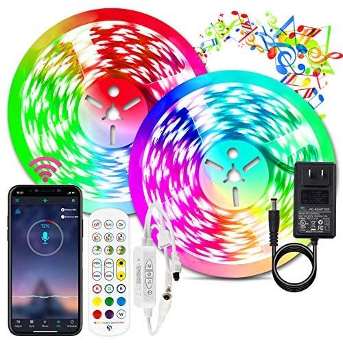BIHRTC Led Strip Lights 32.8ft RGB Led Lights Strip 300leds 5050 Color Changing Flexible Led Tape Light with Remote Music Sync App Control Power Supply for Bedroom Smart Home Party Decoration