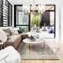 VINLUZ Contemporary 5 Light Large Brass Chandelier Lighting Modern Clear Glass Shades Pendant Lamp Brushed Brass Rustic Dining Room Lighting Fixtures Hanging Adjustable Wire Semi Flush Ceiling Lights