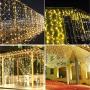 300 Led Window Curtain String Lights with Remote Control, USB Powered 8 Twinkle Modes Hanging Fairy Curtain Lights for Bedroom,Weddings, Party, Christmas Decorations,Warm White