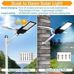 300W LED Solar Street Lights, Outdoor Dusk to Dawn Pole Light with Remote Control, Waterproof, Ideal for Parking Lot, Stadium, Yard, Garage and Garden (Cool White)