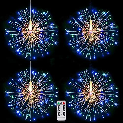 120LED Starburst String Lights LED Copper Wire Battery Operated Hanging Fairy Lights with Remote Timer Wedding Christmas Decorative Hanging Lights for Party Patio Garden Bedroom Décor Indoor Outdoor