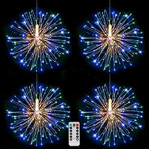 120LED Starburst String Lights LED Copper Wire Battery Operated Hanging Fairy Lights with Remote Timer Wedding Christmas Decorative Hanging Lights for Party Patio Garden Bedroom Décor Indoor Outdoor