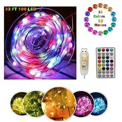 SIPIK Fairy Lights for Bedroom 16 Colors USB Christmas Lights Remote 33ft 100 LEDs 12 Lighting Modes Waterproof Lights for Craft Bedroom Wedding Christmas Decorations