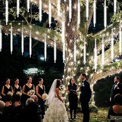 JMEXSUSS Christmas Lights Meteor Shower Rain Lights Solar Powered Meteor Shower Lights 30cm 8 Tube 144 LEDs, Meteor Lights Led Falling Rain Light for Xmas Tree Weeding Party(White)