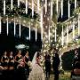 JMEXSUSS Christmas Lights Meteor Shower Rain Lights Solar Powered Meteor Shower Lights 30cm 8 Tube 144 LEDs, Meteor Lights Led Falling Rain Light for Xmas Tree Weeding Party(White)