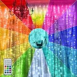 JMEXSUSS 7.3x6ft Valentines Lights Curtain String Lights,12 RGB Rainbow Color Changing 96 Feature Christmas Window Bedroom Lights, Mlutiple Patterns Optional for Wedding,Party,Gift,Valentines Day