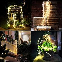 SHUKAN 2 Pack 220 LED Firefly Bunch Lights, 8 Flashing Modes Waterproof Copper Wire Waterfall Lights, Fairy Lights for Indoor Outdoor Decor (Solar Warm White)