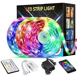 TATUFY 50FT/15M LED Strip Lights,Smart LED Light Strips Bluetooth Wireless Smart Phone App Controlled Music 5050 RGB Tape Lights for Home Party Birthday Bar Club Decoration