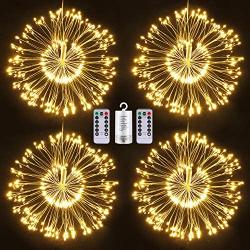 Firework Lights, Homga 4 Pack String Lights 600 LED Starburst Lights Copper Wire Lights, 8 Modes Battery Operated Fairy Lights with Remote, Waterproof Decorative Hanging Lights Party Garden Christmas