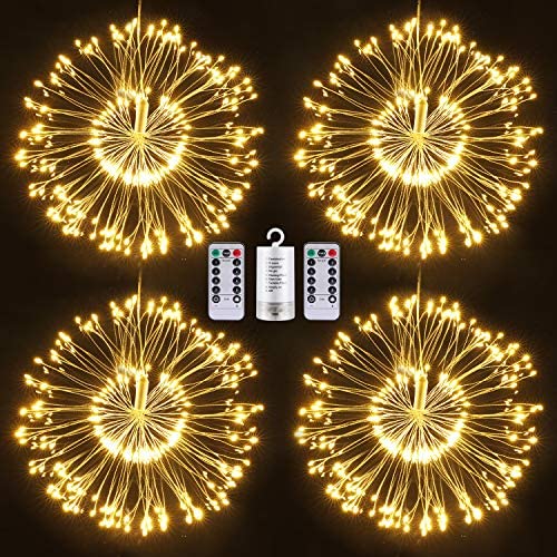 Firework Lights, Homga 4 Pack String Lights 600 LED Starburst Lights Copper Wire Lights, 8 Modes Battery Operated Fairy Lights with Remote, Waterproof Decorative Hanging Lights Party Garden Christmas