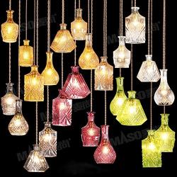 FL-61489CL A Pendant Lamps, Clear Glass Pendant Lights, Rustic Retro Chandeliers, 4-Light Hanging Lamps for Shop, Store, Studio (Clear)