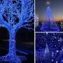 VTECHOLOGY Christmas String Lights, 33FT 100 LEDs Indoor String Lights 8 Modes with End-to-End Plug Fairy Lights Decoration for Indoor Outdoor, Blue (Clear Wire)