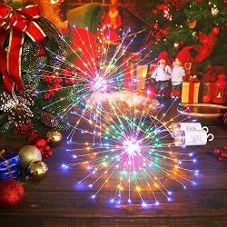 DenicMic Firework Lights Starburst Lights 200 LED Battery Operated Fairy Lights with Remote, 8 Modes Copper Wire Lights, Decorative Hanging Lights for Patio Party Indoor Christmas Decoration (2 Pack)