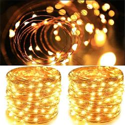 Aluan Fairy Lights 2 Pack 100 LED 33 FT Copper Wire Christmas Lights USB & Battery Powered Waterproof LED String Lights with 8 Modes for Indoor Outdoor Bedroom Wedding Party Patio Decor, Warm White