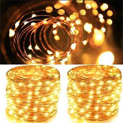 Aluan Fairy Lights 2 Pack 100 LED 33 FT Copper Wire Christmas Lights USB & Battery Powered Waterproof LED String Lights with 8 Modes for Indoor Outdoor Bedroom Wedding Party Patio Decor, Warm White