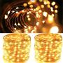 Aluan Fairy Lights 2 Pack 100 LED 33 FT Copper Wire Christmas Lights USB & Battery Powered Waterproof LED String Lights with 8 Modes for Indoor Outdoor Bedroom Wedding Party Patio Decor, Warm White