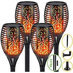 S.Y. Solar Lights Outdoor, 4 Pack, 96 LED Solar Torch Light with Dancing Flickering Flames, 3 Installation, 2 Heights Available, Waterproof Landscape Solar Garden Lights, Auto On/Off Outdoor Lighting