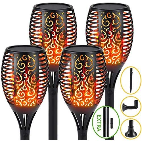 S.Y. Solar Lights Outdoor, 4 Pack, 96 LED Solar Torch Light with Dancing Flickering Flames, 3 Installation, 2 Heights Available, Waterproof Landscape Solar Garden Lights, Auto On/Off Outdoor Lighting