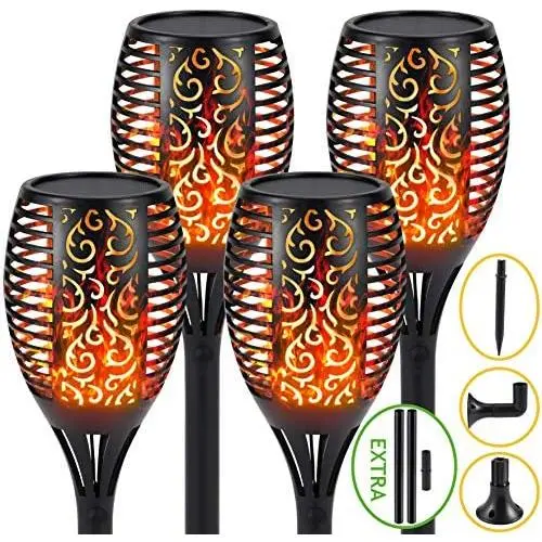 S.Y. Solar Lights Outdoor, 4 Pack, 96 LED Solar Torch Light with Dancing Flickering Flames, 3 Installation, 2 Heights Available, Waterproof Landscape Solar Garden Lights, Auto On/Off Outdoor Lighting