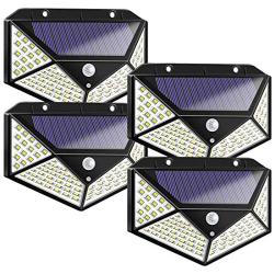 LED Solar Lights Outdoor, Motion Sensor Solar Lights Outdoor Wireless IP 65 Waterproof,Solar Security Lights with 3 Switch Modes for Garden Fence Patio Garage,Driveway(4 pcs)