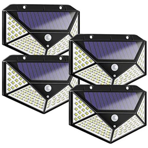 LED Solar Lights Outdoor, Motion Sensor Solar Lights Outdoor Wireless IP 65 Waterproof,Solar Security Lights with 3 Switch Modes for Garden Fence Patio Garage,Driveway(4 pcs)