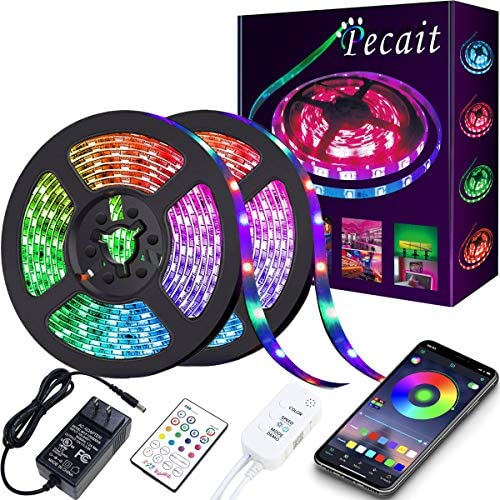 LED Strip Lights, 32.8ft Bluetooth App Control Waterproof Tape Lights Color Changing 5050 RGB Music Sync Strip Lights with Remote for Bedroom, TV, Party, Home Decoration