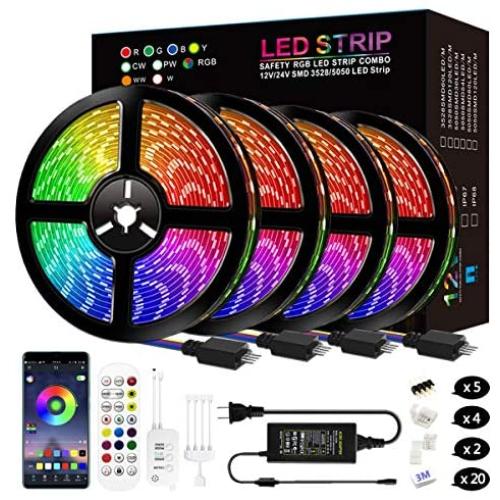 LED Strip Lights, Mixi 65.6ft 600 Lights Waterproof LED Light Strips Color Changing 5050 RGB with Bluetooth Music Sync App Remote Controller, Wall Lights, Rope Lights, Bedroom Decor