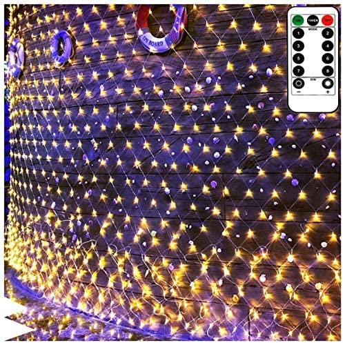 100 Led Net Curtain Fairy Light String Warm White Battery Powered, 8 Modes Remote Timer Dimmable Garden Patio Mesh Lighting for Bush Deck Fence Wall Party Wedding Christmas Decor (4.9ft x 4.9ft)