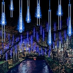 Lwind Lwind Meteor Shower Rain Lights,Falling Raindrop Fairy String Light,30cm 8 Tubes 240 LED Icicle Lights Outdoor for Halloween Christmas Holiday Party Patio Decor (Blue)