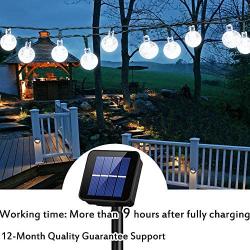 Solar String Lights Globe 33 Feet 60 Crystal Balls Waterproof LED Fairy Lights 8 Modes Outdoor Starry Lights Solar Powered String Light for Garden Yard Home Party Wedding Decoration (Cool White)