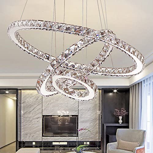 Modern LED Crystal Chandelier Lights Lamp for Living Room Cristal Lustre Chandeliers Lighting Pendant Hanging Ceiling Fixtures,30cm+50cm+70cm,Warm White