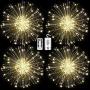 FOOING 4 Pack Firework Lights Led Copper Wire Starburst String Lights 8 Modes Battery Operated Fairy Lights with Remote,Wedding Christmas Decorative Hanging Lights for Party Patio Garden Decoration