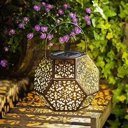 Solar Lantern Hanging Garden Outdoor Lights Metal Waterproof LED Table Lamp (Bronze)