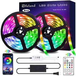 Elfeland LED Strip Lights 32.8FT/10M 300 LEDs IP65 5050 RGB Strip Lights Music Sync Color Changing Rope Lights Flexible Tape Light Kit with APP Controller for Bedroom Home Kitchen