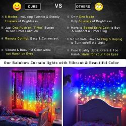 Rainbow Fairy String Curtain Lights with Remote, Twinkle LED Icicle Rainbow Lights Curtain for Girls Room, Bedroom, Teen Room, Kids Room, Unicorn Room, Party, Holiday Décor (Rainbow)