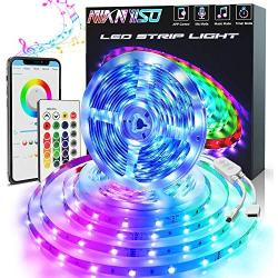 Led Strip Lights 16.4ft, Bluetooth Music Sync Color Changing 5050 RGB LED Lights 300 Led Light Strips with Remote, Waterproof led Strip Lights for Room, Bedroom, Kitchen, Home Decoration