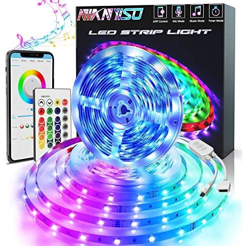 Led Strip Lights 16.4ft, Bluetooth Music Sync Color Changing 5050 RGB LED Lights 300 Led Light Strips with Remote, Waterproof led Strip Lights for Room, Bedroom, Kitchen, Home Decoration